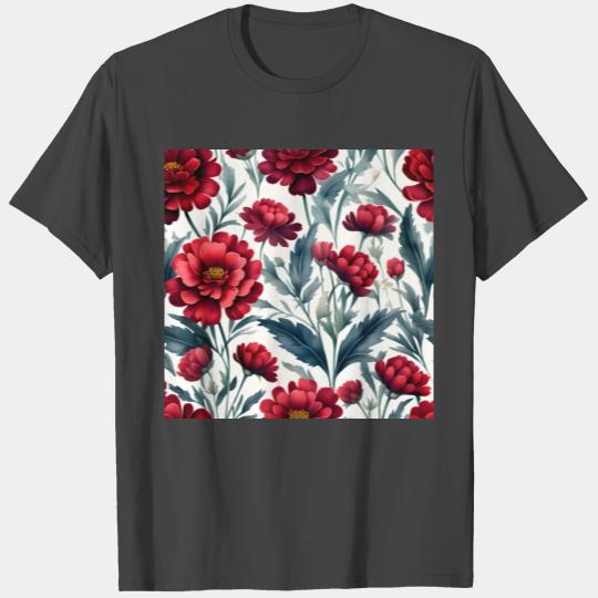Watercolor Red Marigold Floral Pattern T Shirts