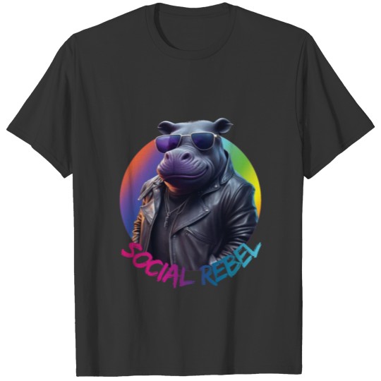 Hippopotamus in sunglasses and a leather jacket T Shirts