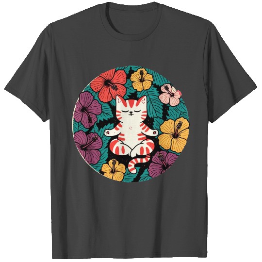 Zen Hibiscus Cat T Shirts