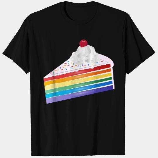 Piece of rainbow cake with cream and cherry T Shirts