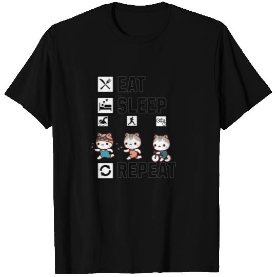 Eat Sleep Swim Bike Run Repeat Cat T Shirts