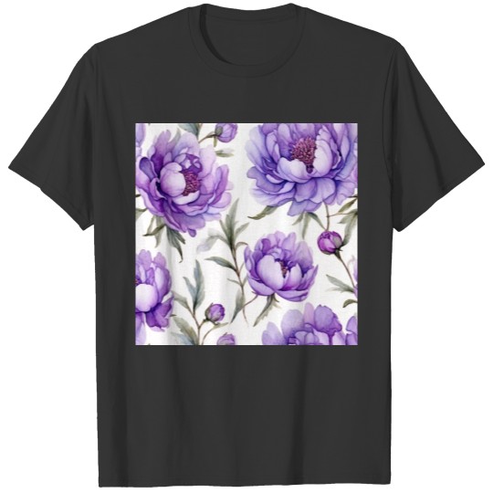 Watercolor Purple Peonies Floral Pattern T Shirts