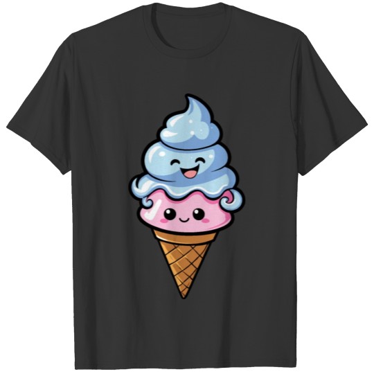 Cute ice cream cone with cream in kawaii manga T Shirts