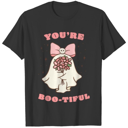 Pink halloween ghost girl with diasy flower T Shirts