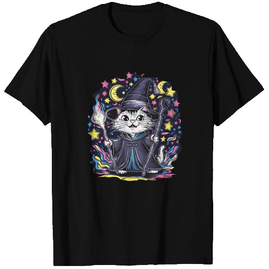 Charming Wizard Cat Casting Magic T Shirts