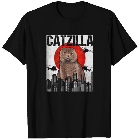 Japanese Catzilla Scottish Fold Cat T Shirts