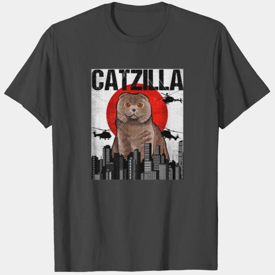 Japanese Catzilla Scottish Fold Cat T Shirts