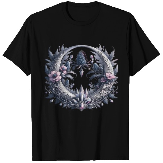Crescent moon in silver, with crystals and flowers T Shirts