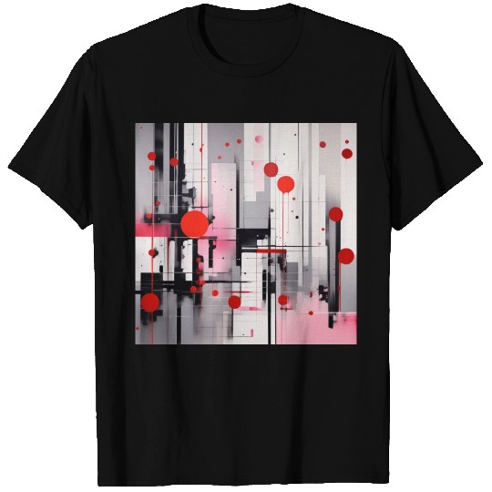Red Black Light Pink and Gray Dots and Lines T Shirts
