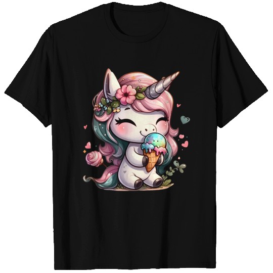 Chibi Unicorn Eating Ice Cream T Shirts