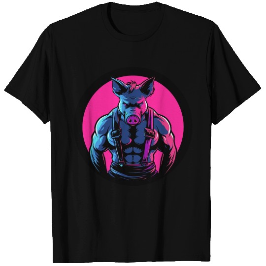 Club pumped male pig in leather suspenders T Shirts