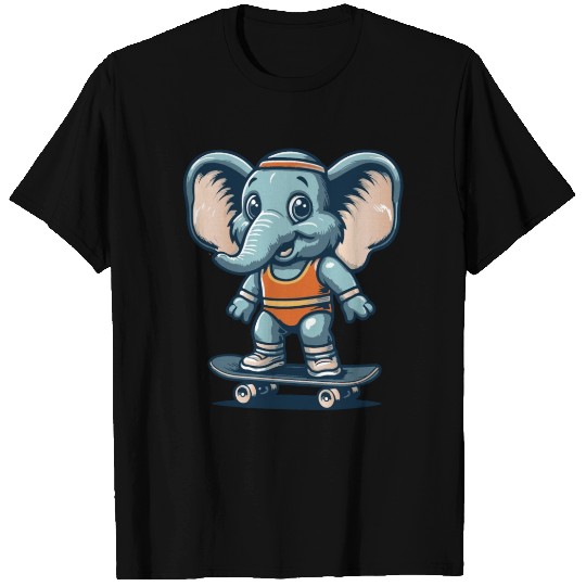 blue cartoon elephant on skateboard T Shirts