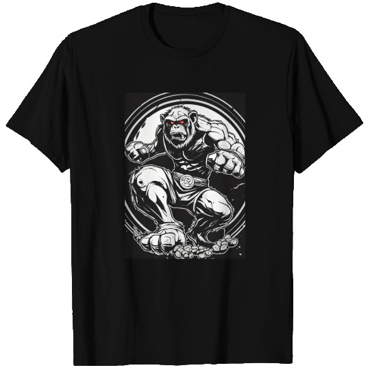 Zombie ape street fighter black and white circle l T Shirts