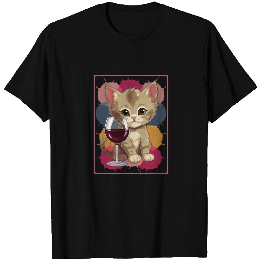 Wine Cute Kawaii with cute kitten T Shirts