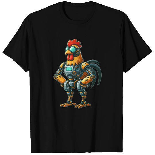 Robot chicken rooster hen cyborg mechanical design T Shirts