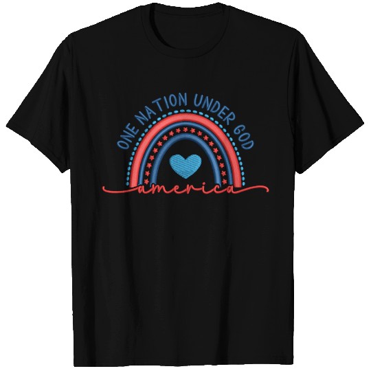 One Nation Under God Rainbow Embroidery Effect T Shirts
