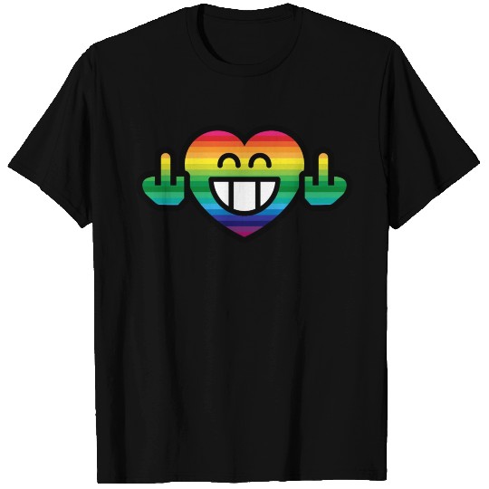 Emoticon Grin Rainbow Heart with Stinkfingers T Shirts