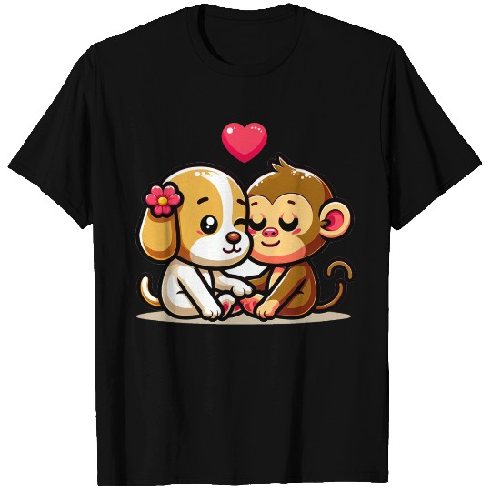 Cuddling Dog And Monkey In Love T Shirts