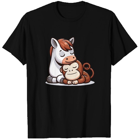 Cuddling Horse And Monkey In Love T Shirts