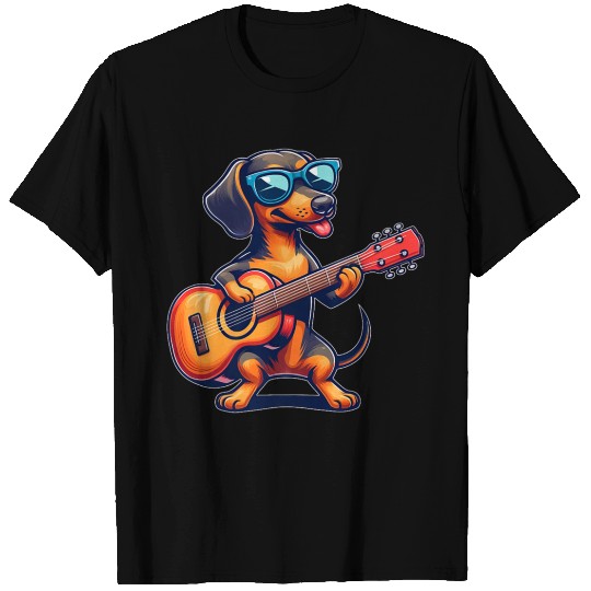 Cute Dachshund Guitar Player Sunglasses T Shirts