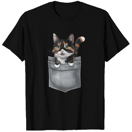 Japanese Bobtail Cat In Pocket T Shirts