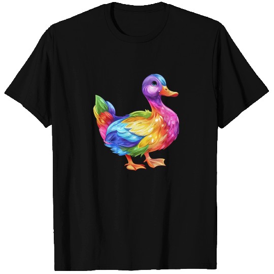 Duck Rainbow Colorful Feathered Duck Illustration T Shirts