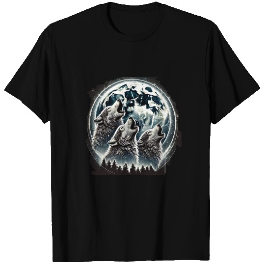 Wolfs Moon Nature Cute forest graphic T Shirts