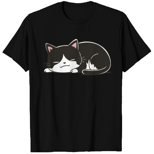 Black and White Cat Sleeping T Shirts