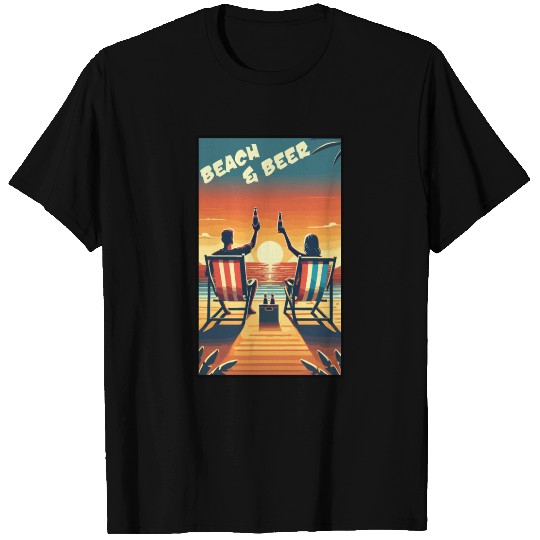 Relaxing Beach & Beer Sunset Design for Summer Fun T Shirts