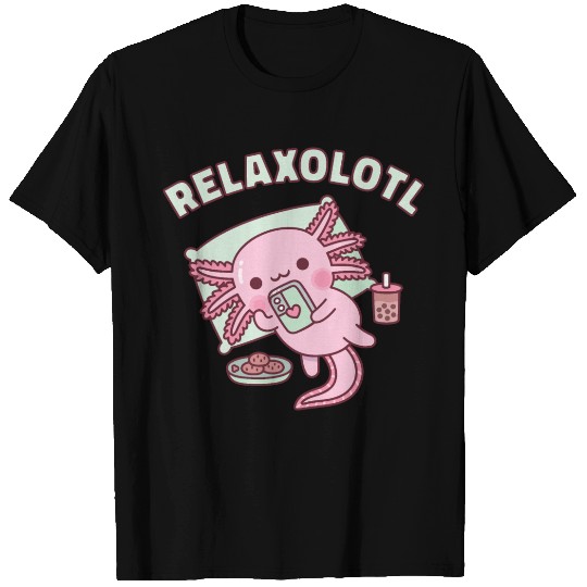 Cute Axolotl Chilling With Handphone Relaxolotl T Shirts