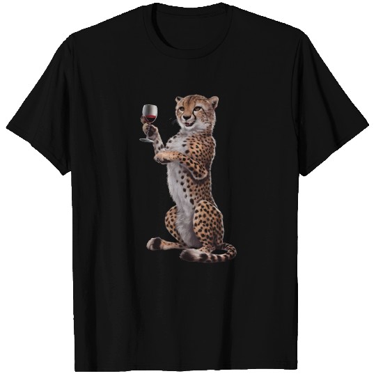 Cheetah Drinking Wine Realistic T Shirts