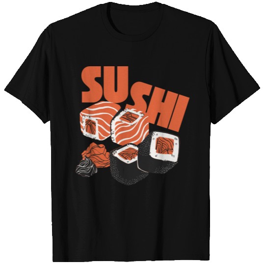 Black Orange White Illustrated Simple Sushi T Shirts
