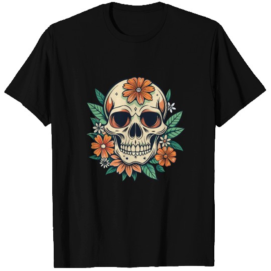 Vintage Retro Halloween Sugar Skull with floral T Shirts