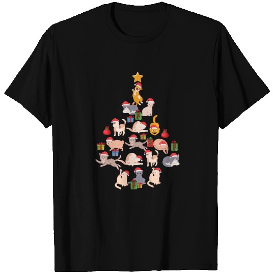 Cat Christmas Tree Xmas Kitten Cats Funny Meowy T Shirts