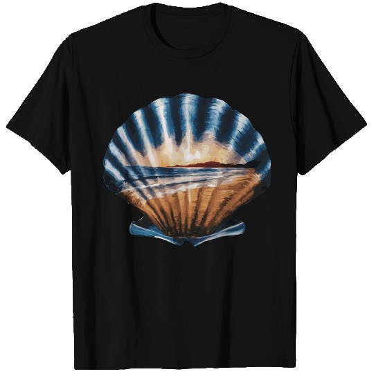 Seashell Beach Scene Serene Ocean Landscape T Shirts