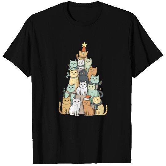 Cute Cat Christmas Tree Pet Animals Lover Design T Shirts