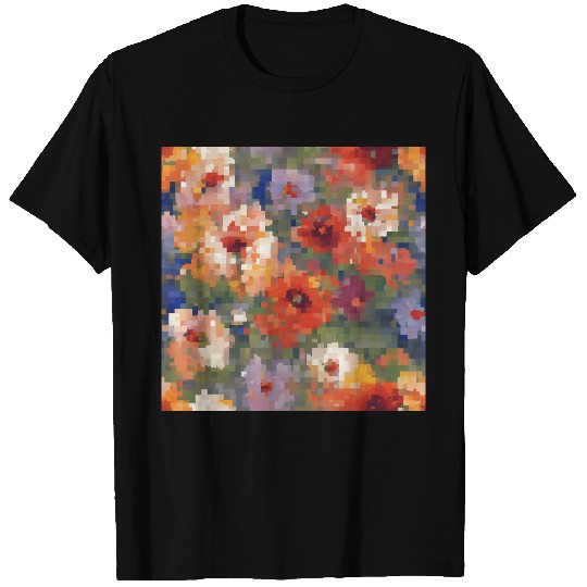 Retro Pixel Floral Design T Shirts