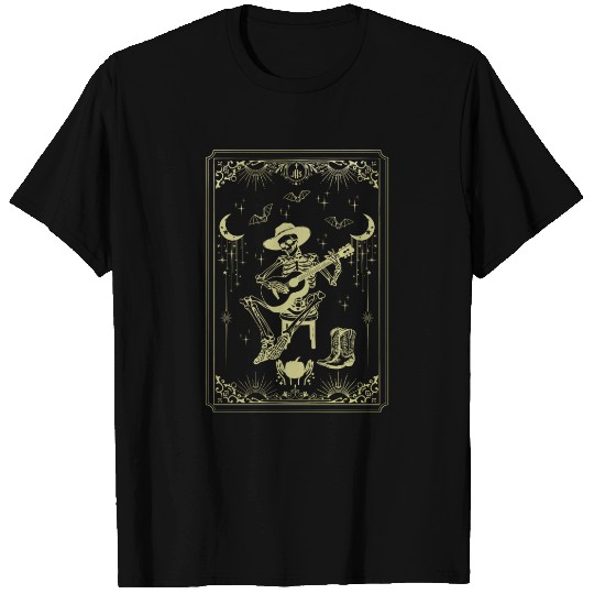 Tarot Card Celestial Cowboy Skeleton Plays Guitar T Shirts