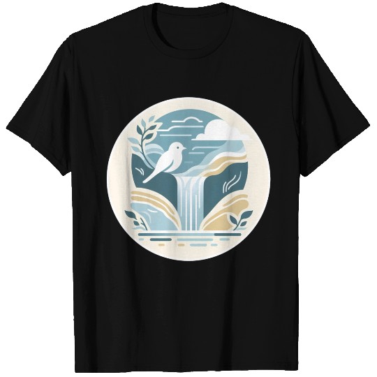 Serenity Waterfall and Bird T Shirts