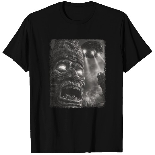Tiki Luau Tiki Mask UFO Alien Extraterrestrial Sel T Shirts