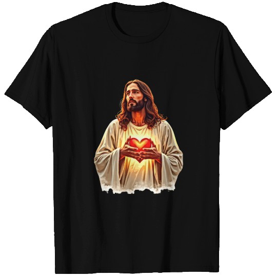 Portrait of Man Holding Red Heart T Shirts