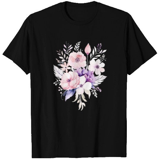 Watercolor Pink and Violet Floral T Shirts