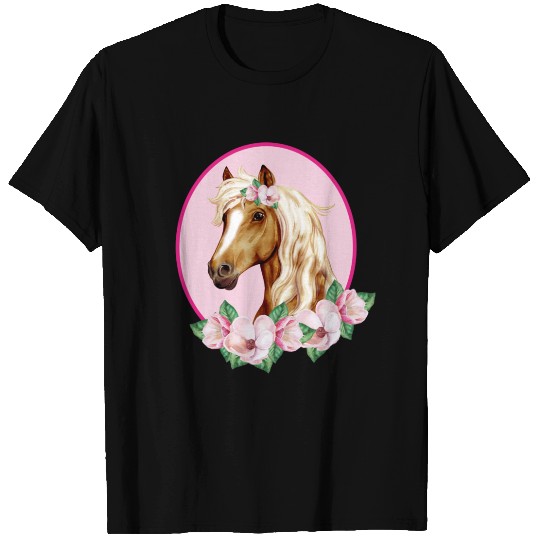 Brown Horse with pink Flowers T Shirts