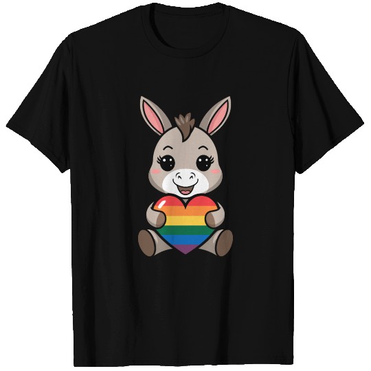 LGTBQ Cute Donkey with Rainbow Heart T Shirts