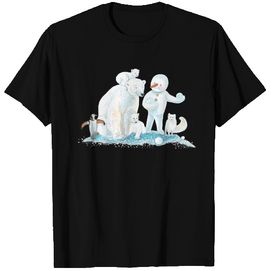 Polar Animals and Snowman in Ice Cold Winter T Shirts