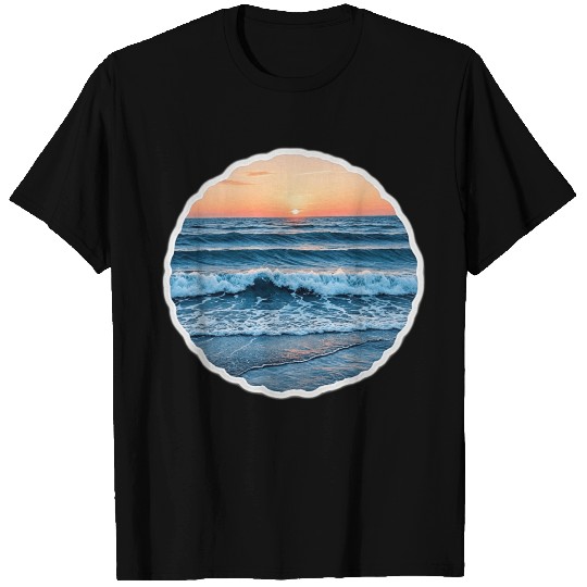 Serene Blue Ocean Waves Scenic T Shirts