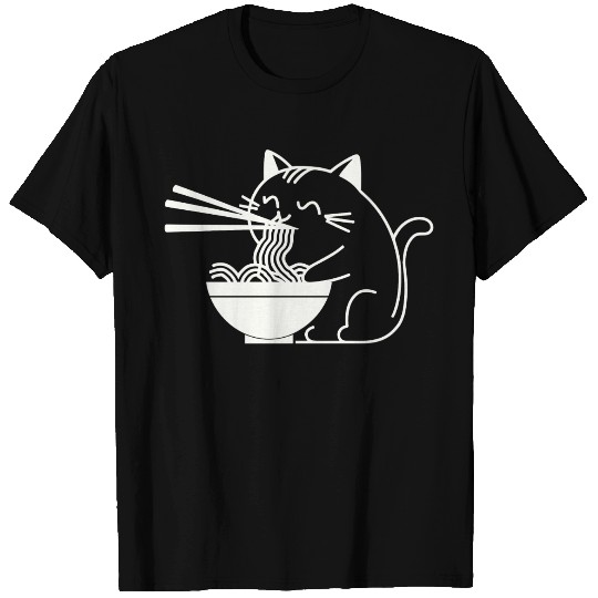 Cute Cat Eating Ramen Kawaii Food Design T Shirts