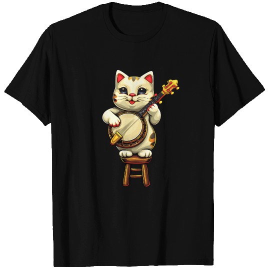 Maneki Neko Japanese Cat Lucky Bluegrass Banjo Pla T Shirts