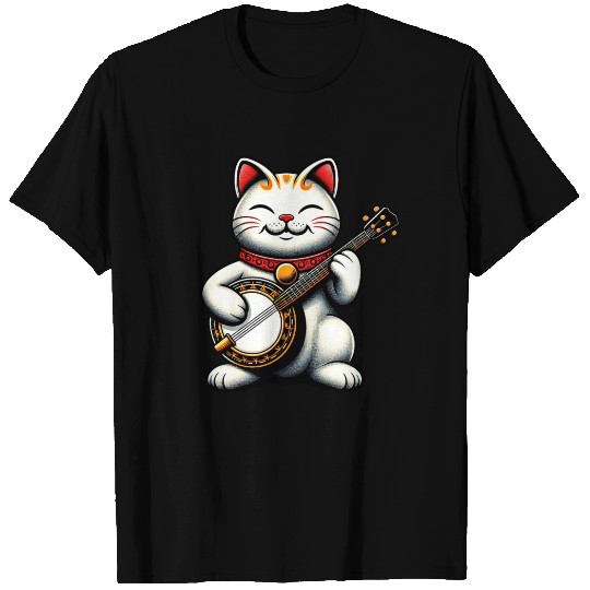 Maneki Neko Japanese Cat Lucky Bluegrass Banjo Pla T Shirts