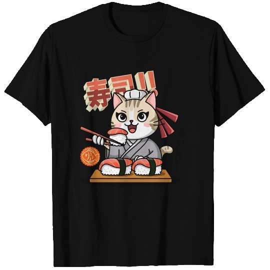 Sushi Chef Cat Adorable Culinary Cat Design T Shirts